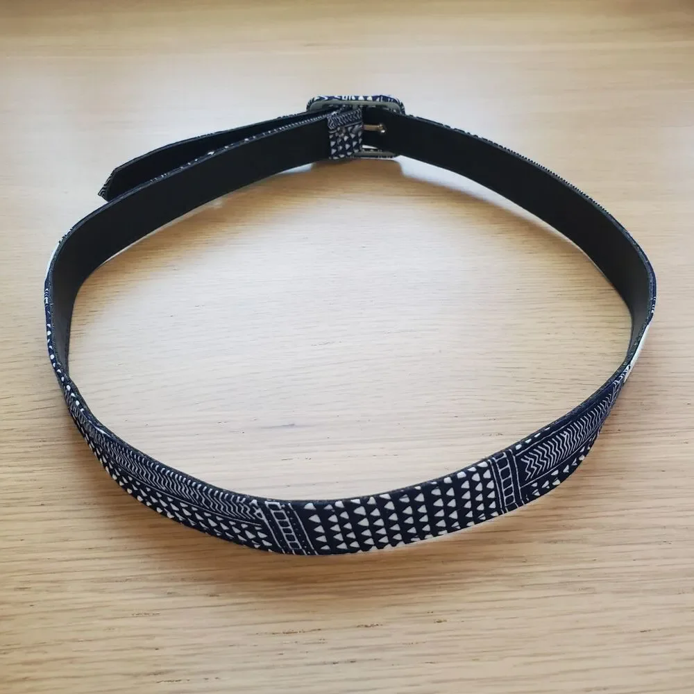 Vintage 80's Blue Patterned Cloth Belt